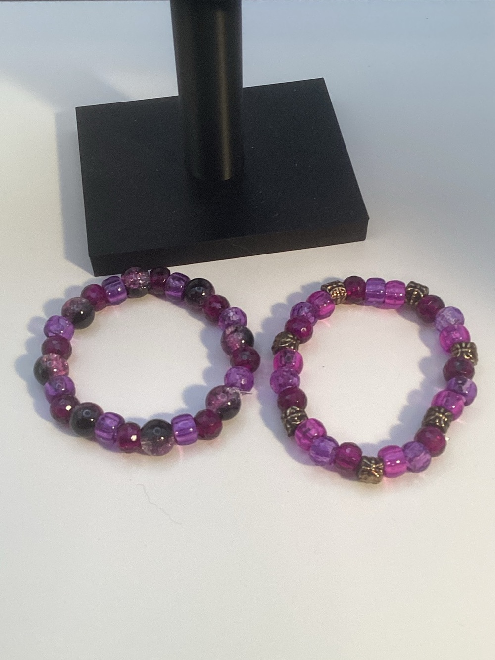 Purple Beaded Stretch Bracelet Set - Elegant Glass Accent Jewelry